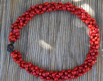 Red Rondel, Lucky Jewelry, Red Necklace, Cambodian seed necklace  (Red Jambei seed)