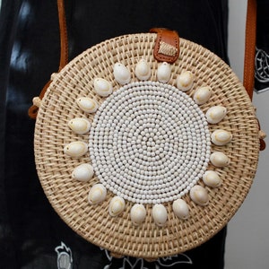 Shoulder bag Handmade bag Ratan plant bag with white turquoise stone and leather Cambodian Handmade bag Women bags perfect gift