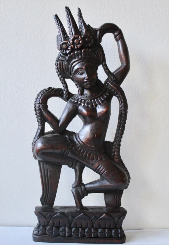 Apsara Statue Wood Statue Khmer Dance From Wood Apsara Wood - Etsy