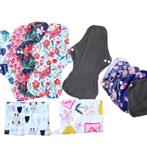 10 PCS with 2 wet bags reusable menstrual pads 5 are large size 13" and 5  are small size 7" for regular flow and heavy flow washable pads