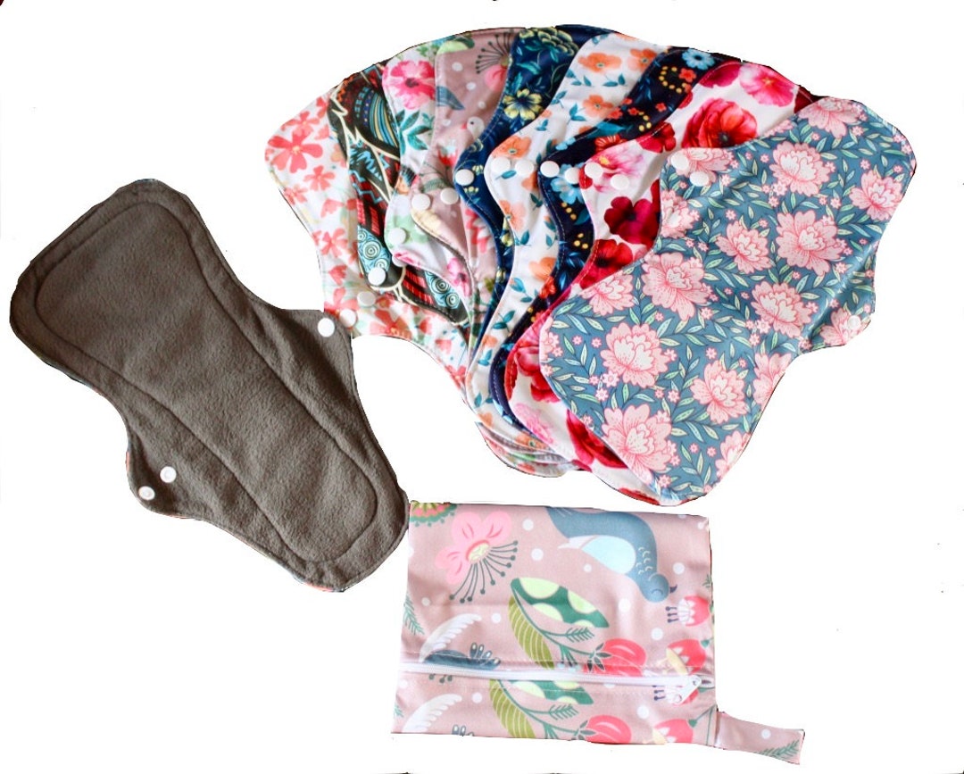 Heavy Flow Menstrual Pads a Set of 10 Pads With a Wet Bag Etsy