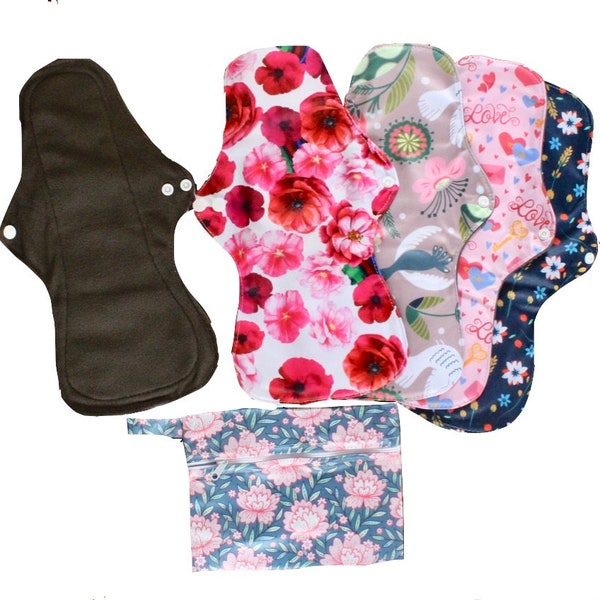 Women's Pads A set of 5 with a wet bag 13" Reusable pad heavy flow washable pads Clothes pads s