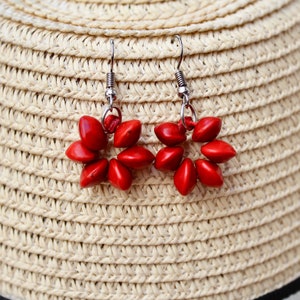 Flower Earring Cambodian gift, khmer New Year present,Jewelry, Red Earrings, handmade Seed earring from Jambie red seed.