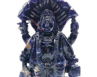 Lapis Lazuli Vishnu Handmade Carving - Lord Vishnu Idol | Sculpture | Murti in crystal and gemstones - 7.2 inche & 0.91 kg | Home Decor Gift