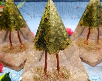 Handmade Orgonite Pyramid with Rose Quartz and Peridot - A Gateway to Harmony | 1 PIECE ONLY | Home Decor Gift