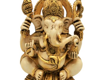 Ganesh Statue handpainted in resin 6 Inches | Ganpati | Ganesha idol | Figurine | Murti with amazing attention to details | ONE PIECE ONLY