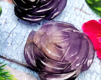 Amethyst hand carved rose flower carvings - crystal/gemstone/reiki/chakra - ONE PIECE ONLY - 2.25 inch and 125 gms (0.28 lb)