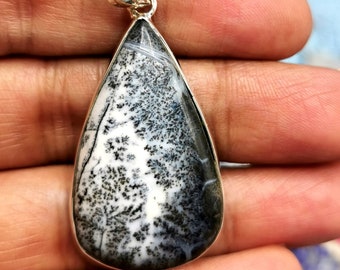Teardrop Dendritic Agate Pendant | 925 Sterling Silver Jewelry