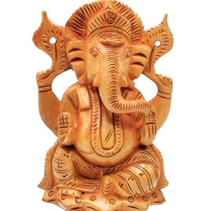 Ganesh Handmade Carving in wood - Lord Ganesha Idol | Sculpture | Murti in high quality kadam wood - 6 inches | Housewarming Gift