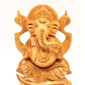 Ganesh Handmade Carving in wood - Lord Ganesha Idol | Sculpture | Murti in high quality kadam wood - 6 inches