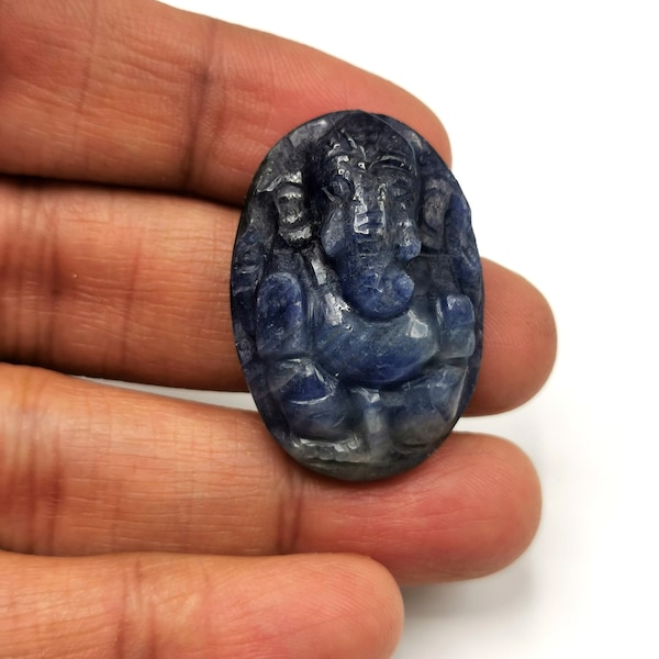 Ganesh miniature carving for pendant in blue sapphire stone - gemstone/crystal jewelry | Reiki/Chakra/Healing with crystals - ONE PIECE ONLY