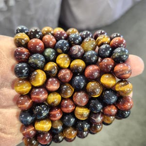 Tiger Eye Blue, Yellow, and Red 10 mm Bead Mix Bracelet: A Perfect Blend of Style, Spirituality, and Sentiment | ONE PIECE ONLY | Gift