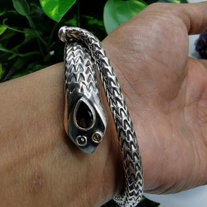 Unique 925 sterling silver snake design bracelet with smoky quartz gemstone - crystal/gemstone jewelry | Mother&#39;s Day/special occasion gift