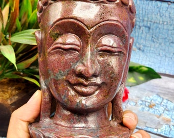 Ruby Kyanite Buddha face/head - handmade carving of serene and meditating Lord Buddha - crystal/reiki/healing - 7 inch and 1.64 kg (3.61 lb)