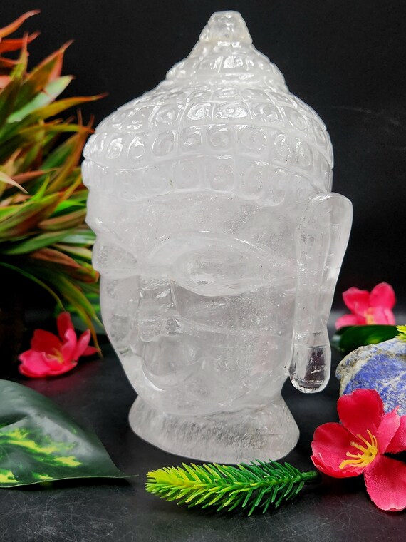 静謐な透明水晶の仏頭彫刻：平和の傑作 - 7インチ、2.05kg - Etsy