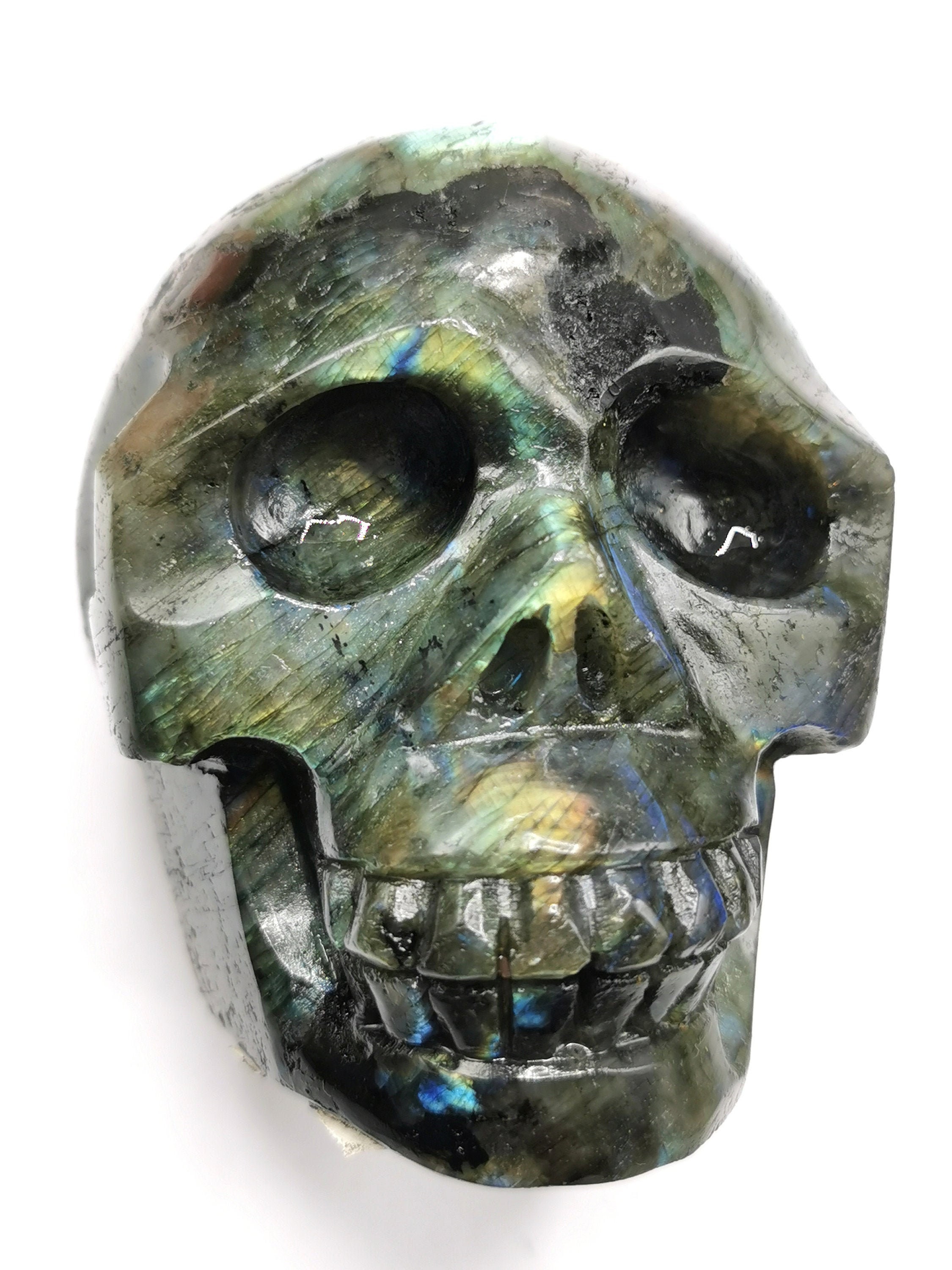 Awesome hand carved natural labradorite skull with blue flash | Etsy