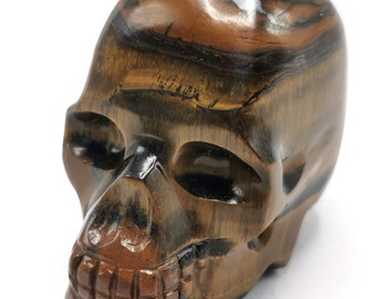 Hand carved skull in natural tiger eye stone - reiki/chakra/healing - crystal crafts - weight 132 gm (0.29 lb) and 2 inches