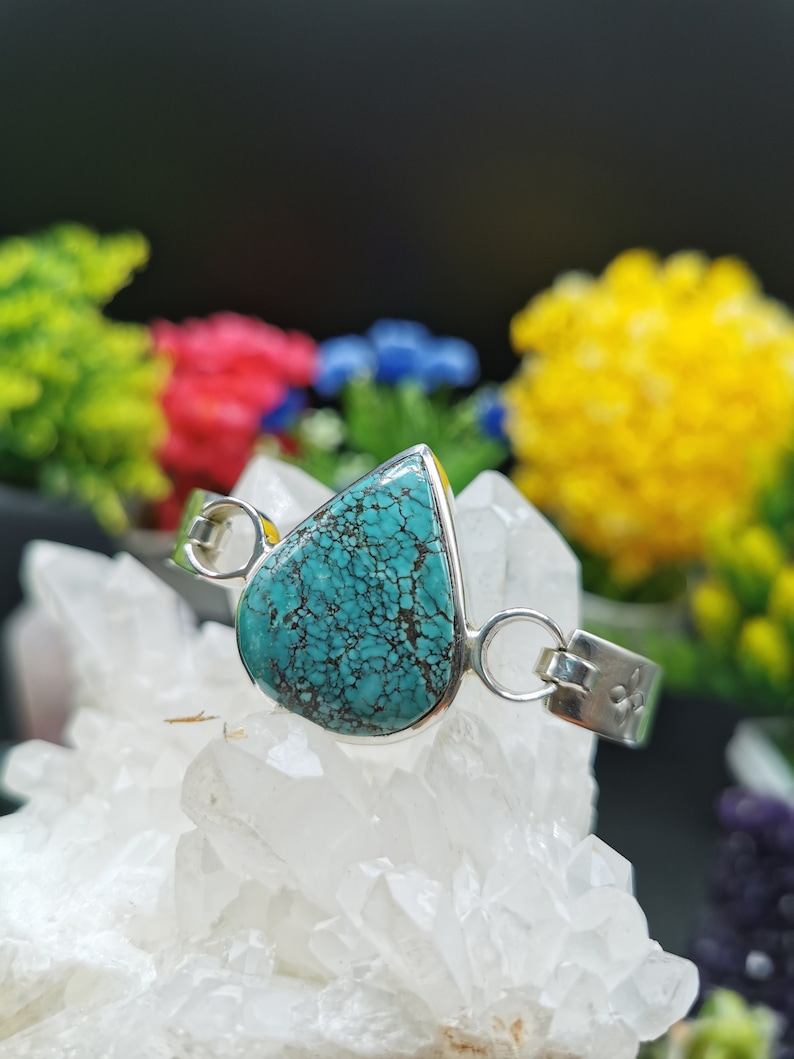 Exquisite Turquoise free size braceletbangle in 925 sterling silver-gemstonecrystal jewelry|Mother/'s DayBirthdayWeddingAnniversary gift