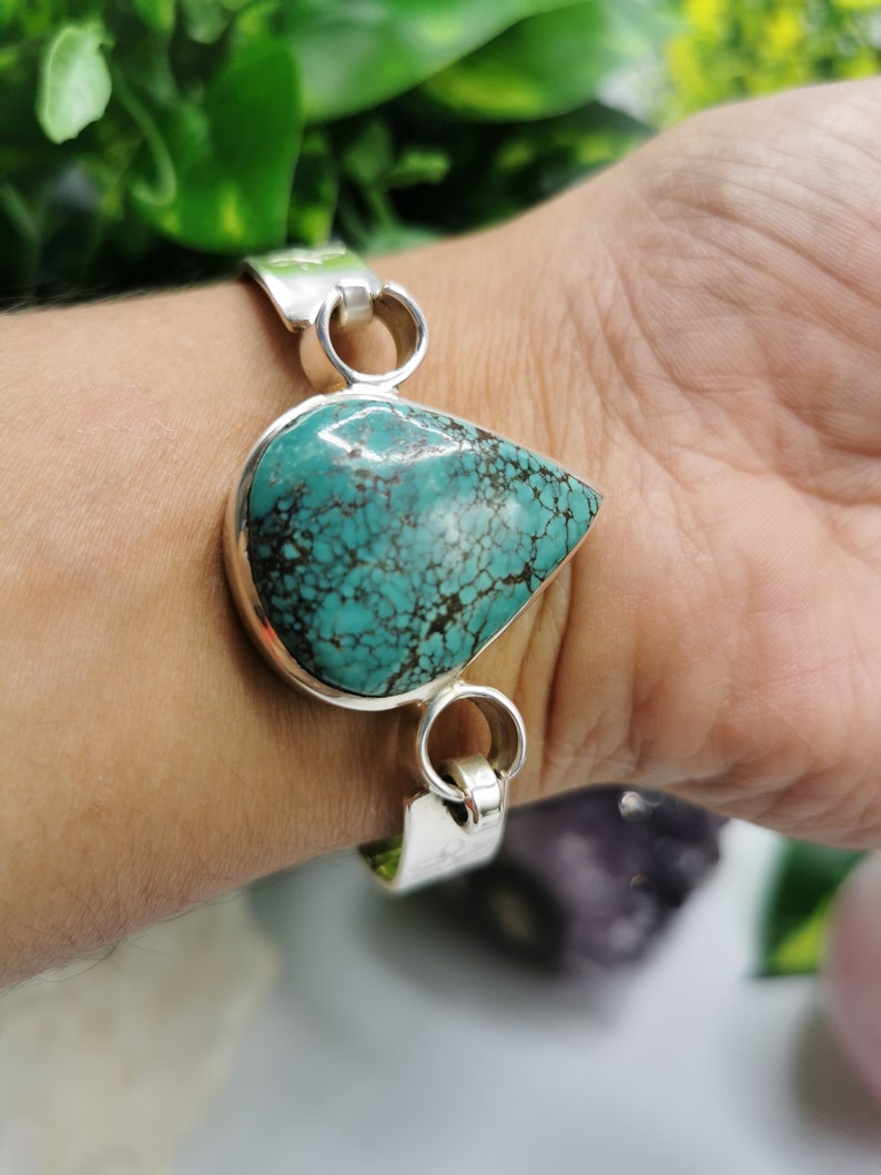 Exquisite Turquoise free size braceletbangle in 925 sterling silver-gemstonecrystal jewelry|Mother/'s DayBirthdayWeddingAnniversary gift