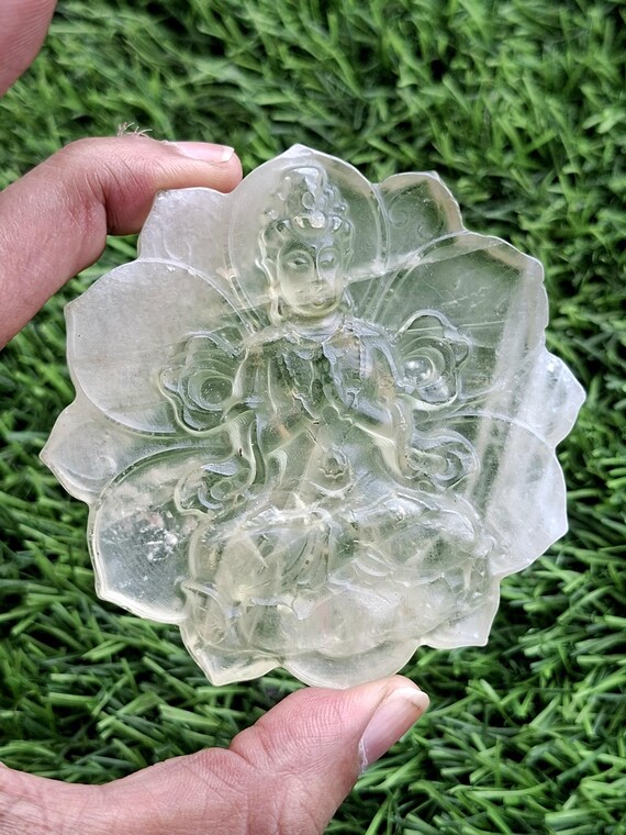 高級シトリン 美しい観音菩薩様 彫り物 天然石 実物綺麗 節約 高級