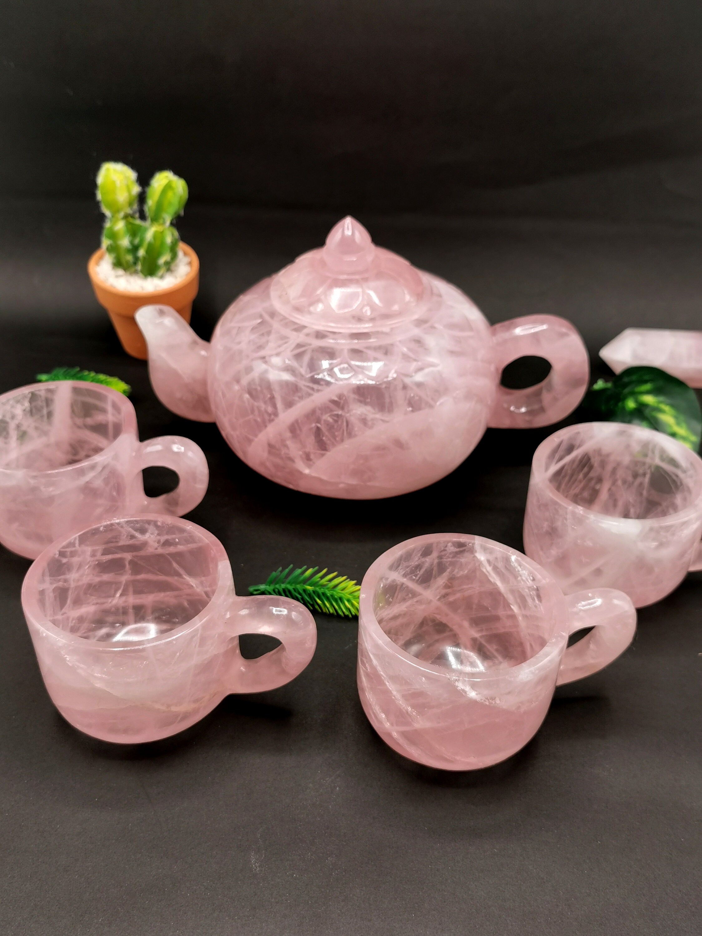 Rose Quartz Tea Set Exquisite Carving of a Tea Kettle and 4 Etsy