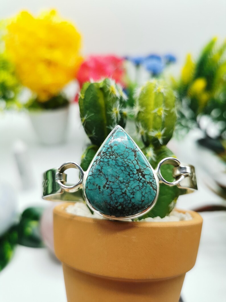 Exquisite Turquoise free size braceletbangle in 925 sterling silver-gemstonecrystal jewelry|Mother/'s DayBirthdayWeddingAnniversary gift