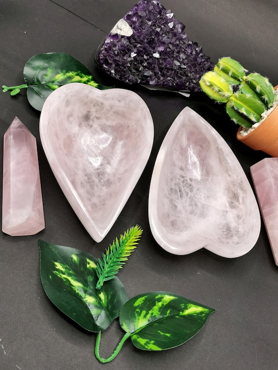 Rose Quartz Carved Heart Offering Bowls Rose Quartz Carved Heart Offering Bowls