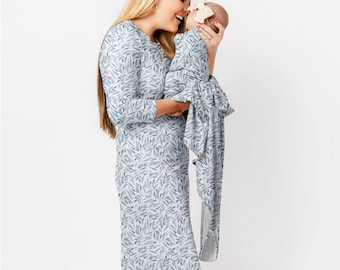 Set mama badjas en inbakerdoek, outfits voor broers en zussen, gepersonaliseerd cadeau, babyshowercadeau, cadeau kersverse moeder, bijpassende pyjama voor het hele gezin, babykleding