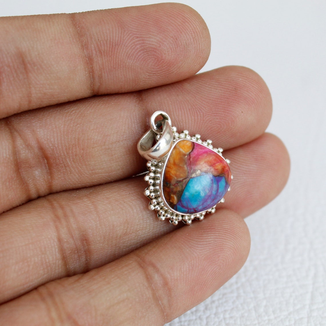 Oyster Turquoise Pendant Sterling Silver Natural Gemstone Etsy