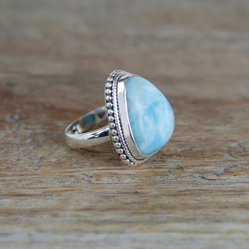 boho ring larimar jewelry sterling silver ring handmade ring silver larimar ring natural stone women ring Larimar ring