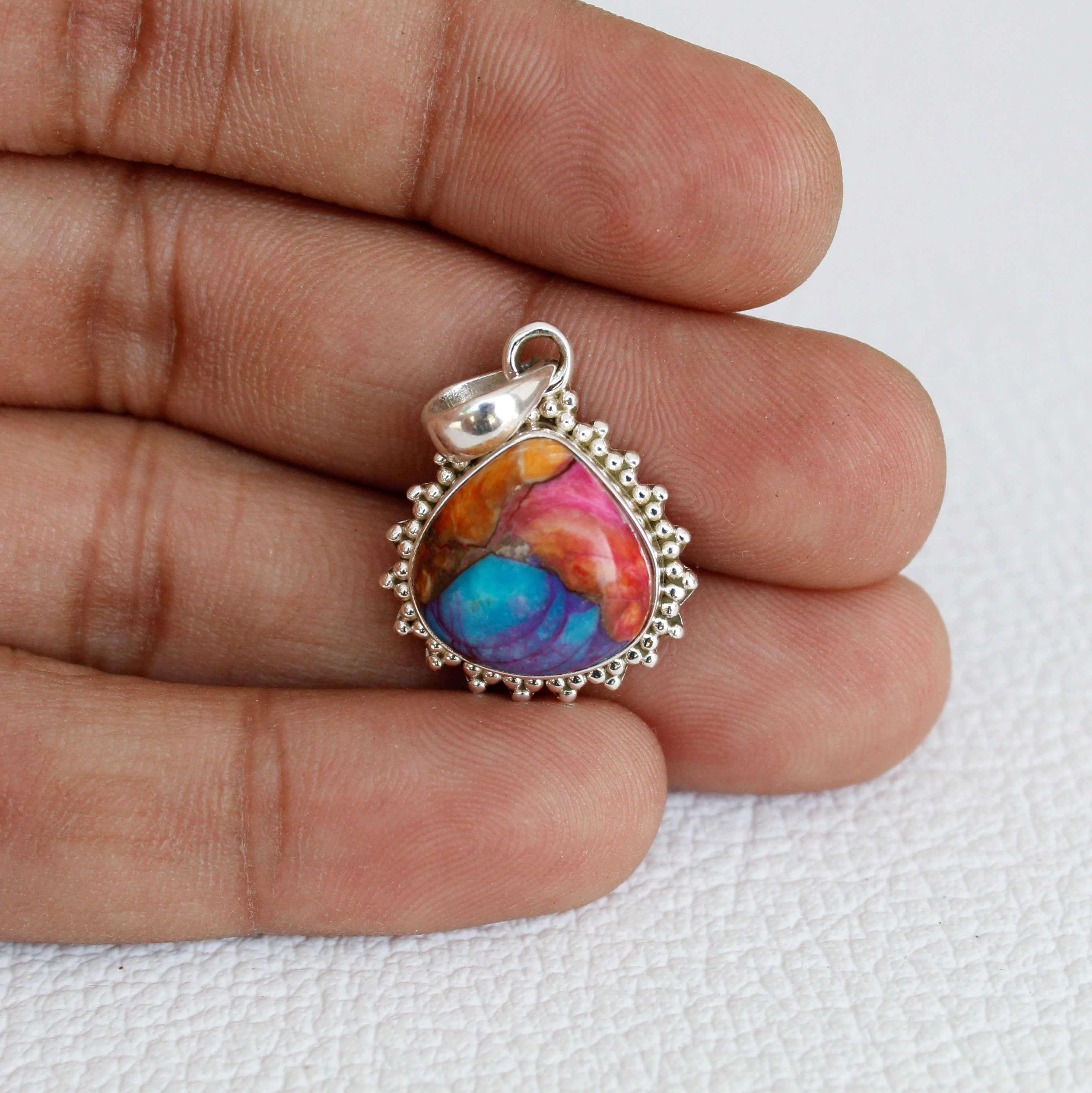 Oyster Turquoise Pendant Sterling Silver Natural Gemstone Etsy