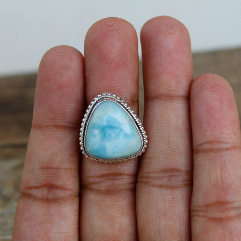 boho ring larimar jewelry sterling silver ring handmade ring silver larimar ring natural stone women ring Larimar ring