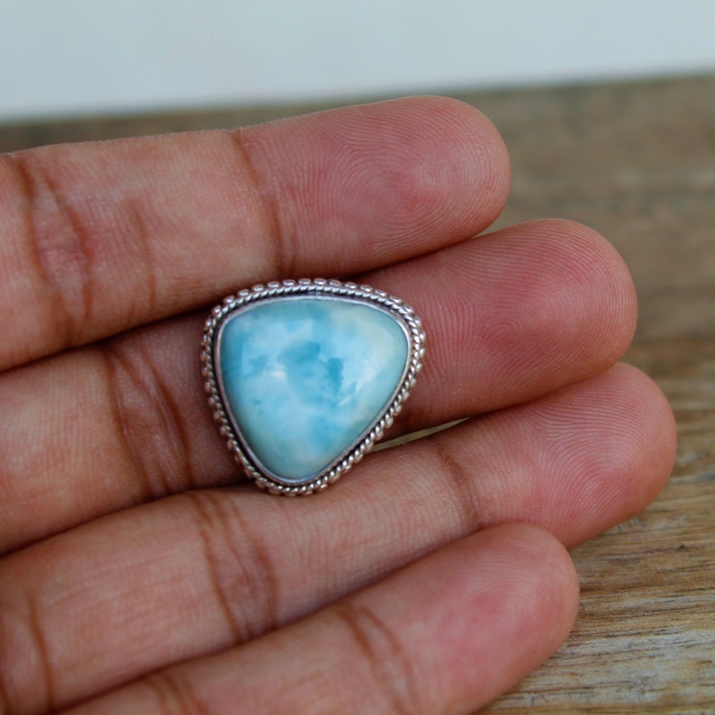 boho ring larimar jewelry sterling silver ring handmade ring silver larimar ring natural stone women ring Larimar ring