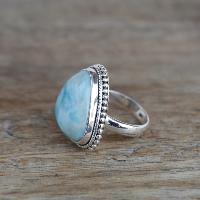 boho ring larimar jewelry sterling silver ring handmade ring silver larimar ring natural stone women ring Larimar ring