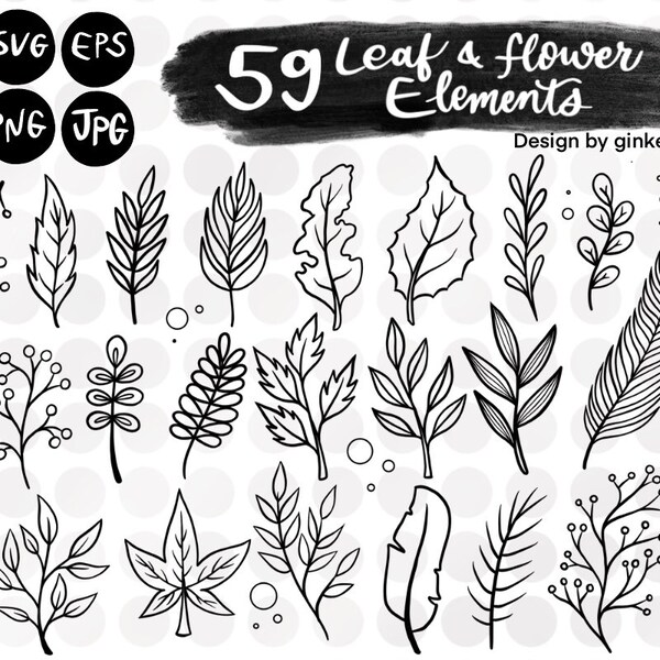 59 Leaf and flower elements svg, eps, png, jpg file, element for decoration and design, digital element, cutfile, svg file, clipart, leaf