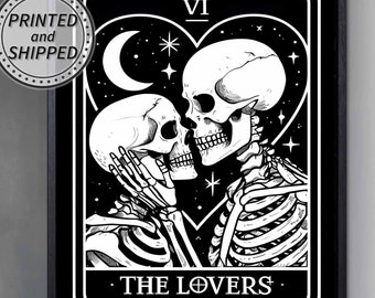 The Lovers Tarot Card Print Alternative Wall Art Sacred Space Decor Mystical Art Gothic Skeleton Gift for Her Spiritual Room Meditation Art