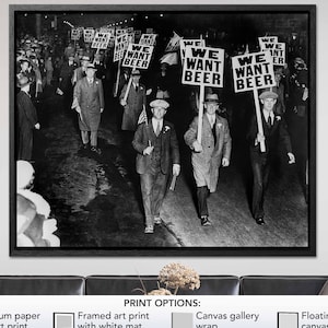 We Want Beer Wall Art Bar Art Canvas Print Home Bar Print New York City Framed Beer Print Prohibition Bar Art Print Man Cave Art 1930s Art