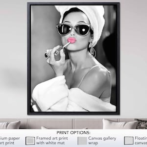 Audrey Hepburn Style Pink Lips Pop Art Poster Audrey Hepburn Print Gift for Her Pink Wall Art Makeup Poster Bathroom Decor Fashion Wall Art