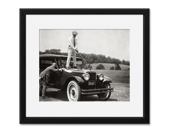 Vintage Golf Wall Art Man Hitting Golf Ball on Car Hood Photo Print Roaring 1920s Golf Photo Golfer Gift Golfing Wall Art Golf Wall Decor