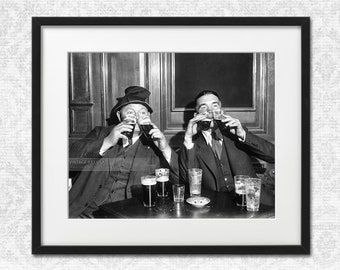 Funny Men Drinking Beer Photo Print, Speakeasy Bar Art
