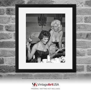 Jayne Mansfield Sophia Loren Photo Print Wall Art Vintage 1950s Wall Decor 1957 Old Hollywood Wall Art Jayne Mansfield Cleavage Photo Art