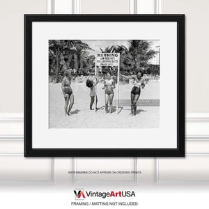 Vintage 1930s Young Women in Swimsuits Making Fun of Sign Photo - Law Requires Full Bathing Suits - Miami - Wall Art Decor Collector