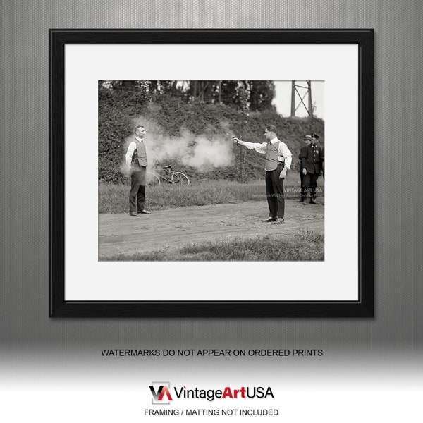 Testing Bulletproof Vest 1920s Photo Wall Art Shooting Demonstration Wall Decor Gun Collector Gift Idea 1923 Gun Safety Photo Art Man Cave