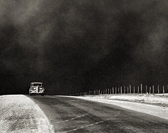 Fotografía de la Gran Depresión de Texas: Buick de 1936 y tormenta de polvo, impresión de Panhandle