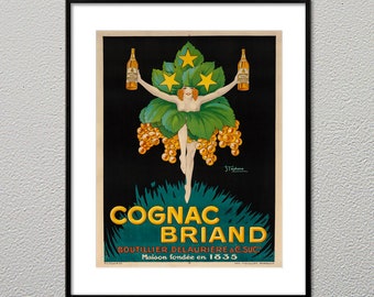 Vintage 1900s French Wine Spirits Poster - COGNAC BRIAND - Fine Art Print Wall Decor - Food Drink Cocktails Poster Print - 3 Sizes Available