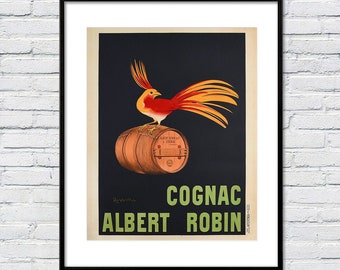 Vintage 1907 Albert Robin Cognac Advertising Fine Art Print by Artist Leonetto Cappiello - French Liquor Poster Bar Wall Art Decor Man Cave