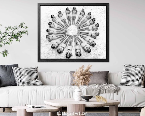 Vintage Beach Art 1940s Swim Party Photo Print Beach Girls in a Circle Fun Photo Wall Art Wall Decor Swimwear Art Deco Women Swimsuits
