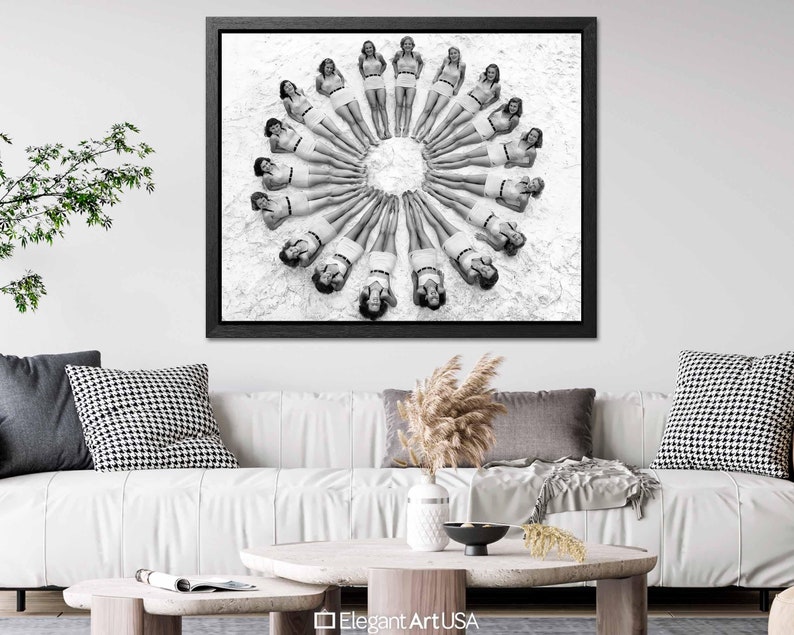 Vintage 1940s Beach Art Floating Frame Canvas Print