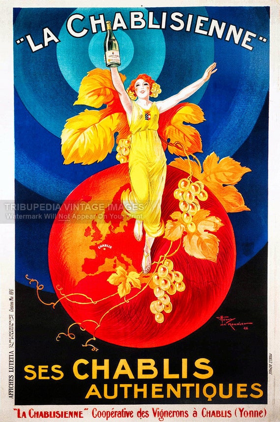 Vintage 1920s French Wine Poster – La Chablisienne Fine Art Print