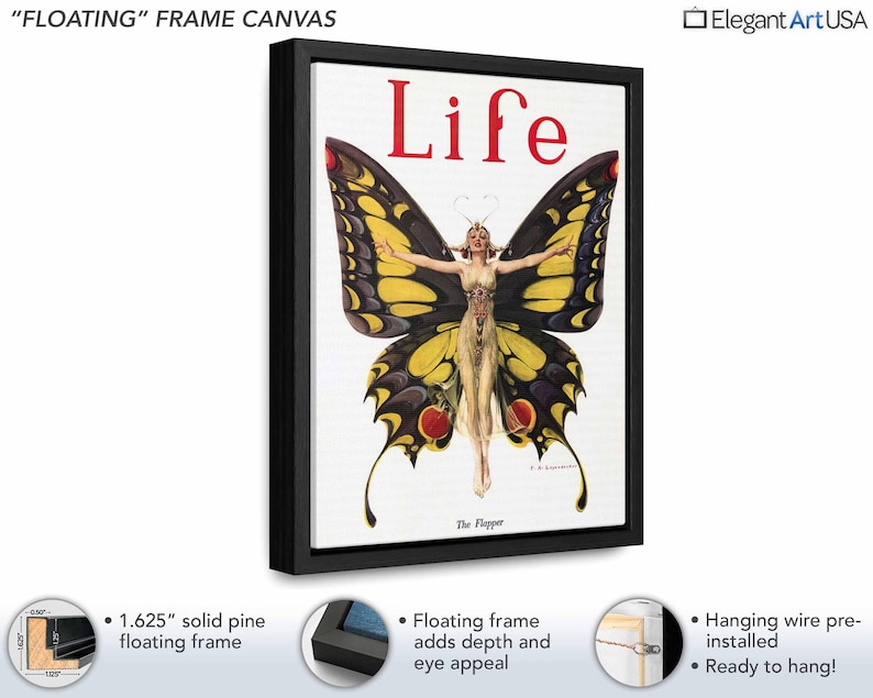 Art Nouveau Butterfly Wall Art 1922 Life Magazine Cover Art Flapper Butterfly Floating Frame Canvas Print Details.